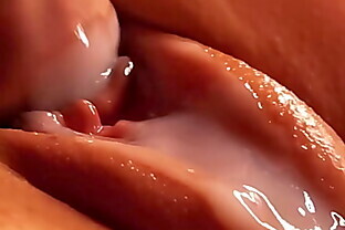 Beautiful pussy covered in lubricant and cum. Close-up