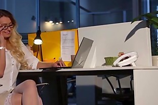 Busty office babe gets cum on tits after sex